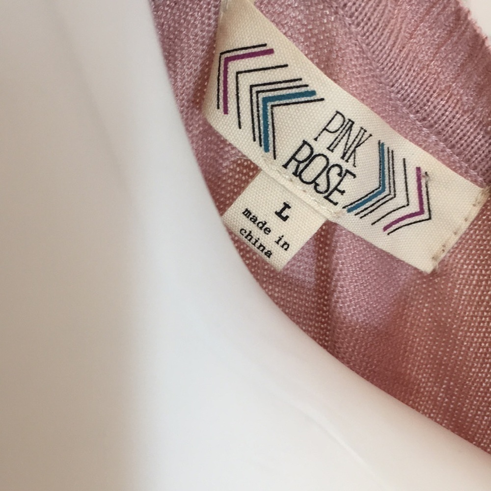 Pink Rose Long Sleeves Strip Knit Pink Cream Longline Pullover Sweater Size L - Picture 3 of 13